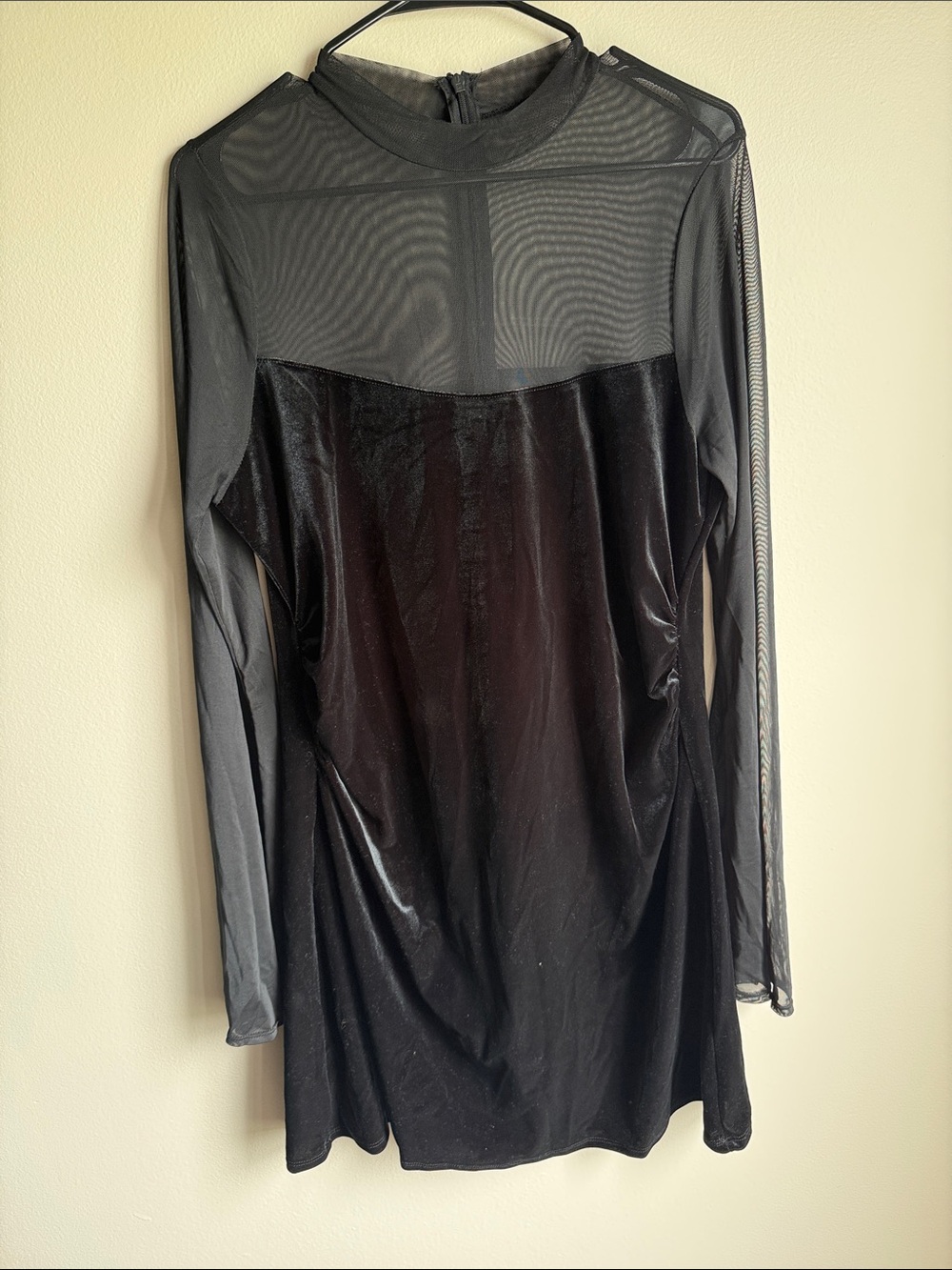 a new day Black Velvet & Mesh Long Sleeve Mini Dress